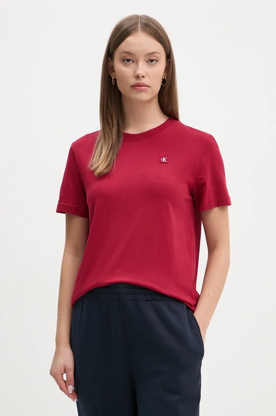 Calvin Klein Jeans pamut póló pamut burgundia J20J223226