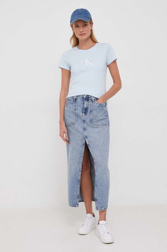 Хлопковая футболка Calvin Klein Jeans J20J222961 голубой SS24