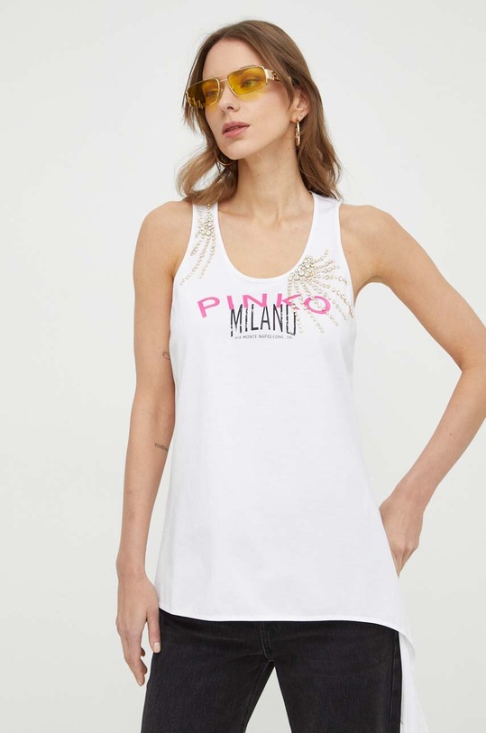 Pinko top bawełniany nadruk biały 103131.A1LV