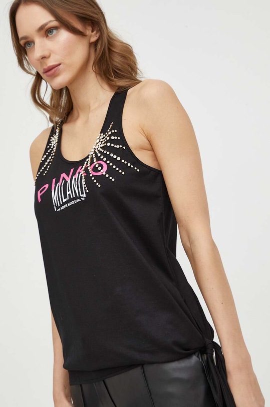 Pinko top bawełniany nadruk czarny 103131.A1LV