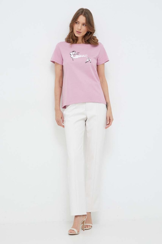 Pinko t-shirt bawełniany 100355.A1OC różowy SS24