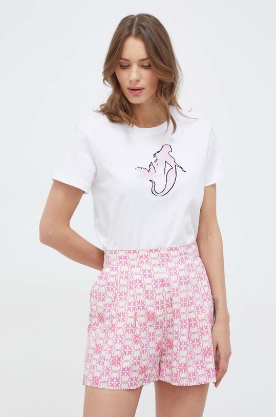 Pinko t-shirt bawełniany nadruk biały 100789.A1OC
