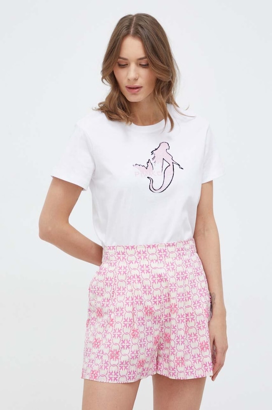 Pinko t-shirt bawełniany nadruk biały 100789.A1OC