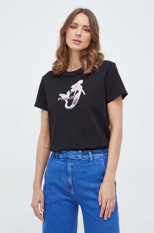 Pinko t-shirt bawełniany nadruk czarny 100789.A1OC