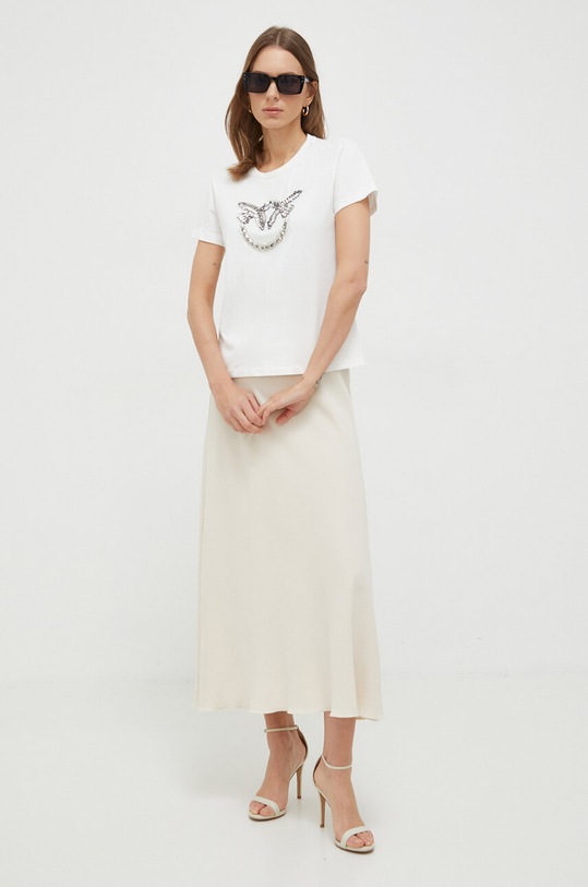 Pinko t-shirt bawełniany 100535.A1R7 beżowy SS24