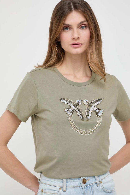 Pinko t-shirt bawełniany 100535.A1R7 zielony SS24