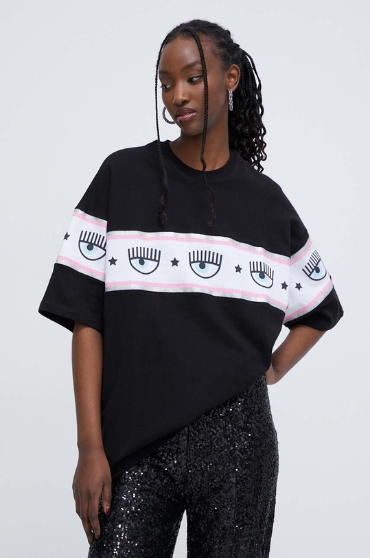Chiara Ferragni t-shirt bawełniany LOGOMANIA nadruk czarny 76CBHL01