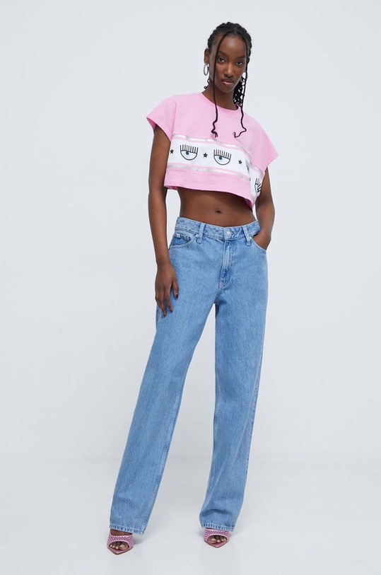 Bavlněné tričko Chiara Ferragni LOGOMANIA 76CBHL02 růžová SS24