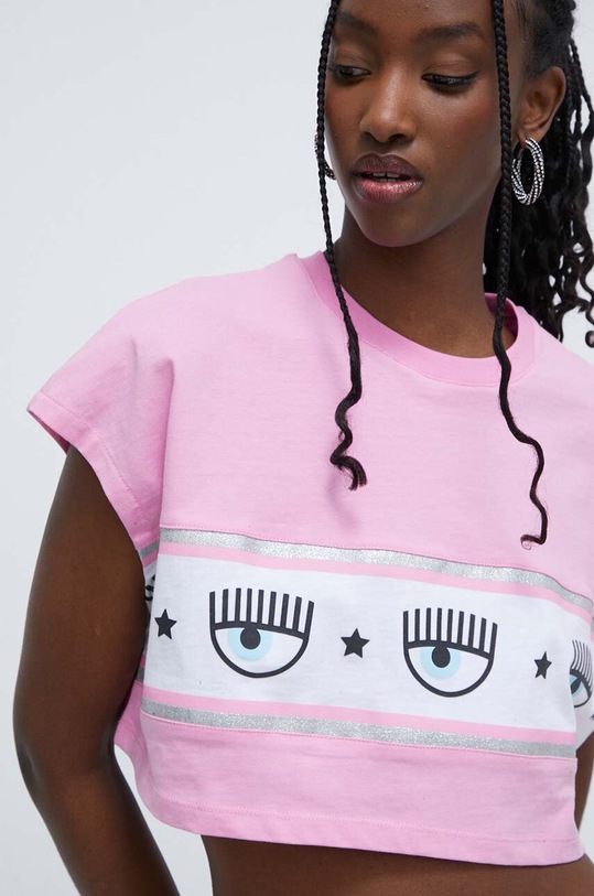 Bavlněné tričko Chiara Ferragni LOGOMANIA růžová 76CBHL02