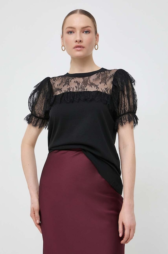 Bavlnené tričko Twinset nášivka čierna 241TP2217