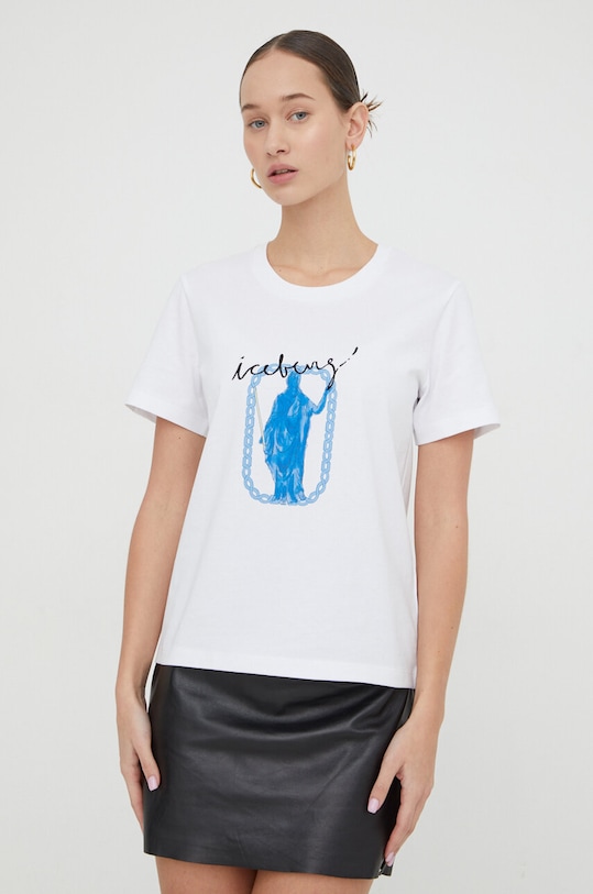 Iceberg t-shirt bawełniany nadruk biały F09S.6327