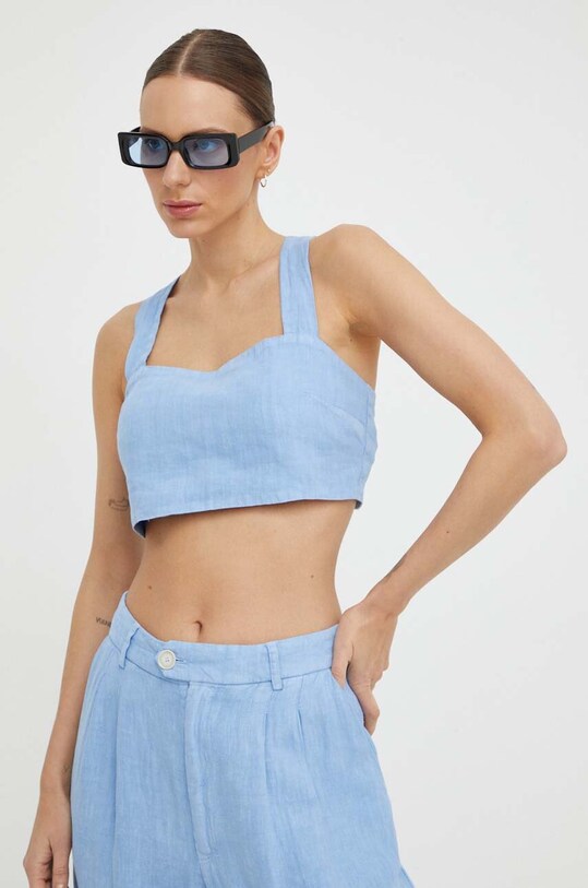 Льняний топ Alohas casual блакитний R100254