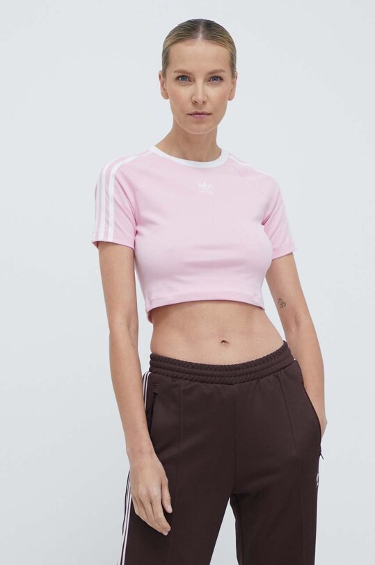 adidas Originals tricou 3-Stripes Baby Tee imprimeu roz IP0664