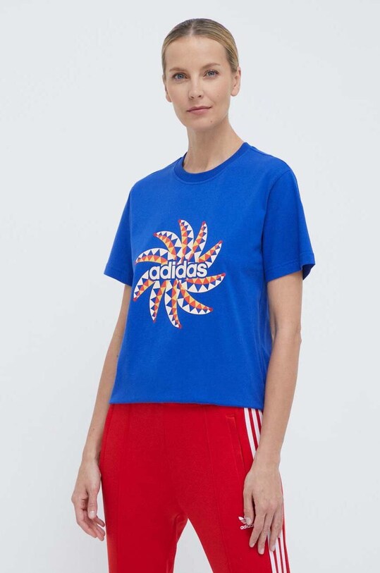 adidas t-shirt bawełniany x FARM Rio nadruk niebieski IQ4485