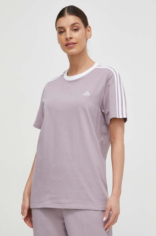 Βαμβακερό μπλουζάκι adidas απλικέ ροζ IS1562