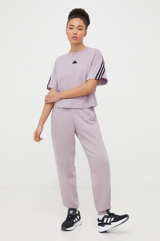 adidas t-shirt bawełniany IS3613 fioletowy SS24