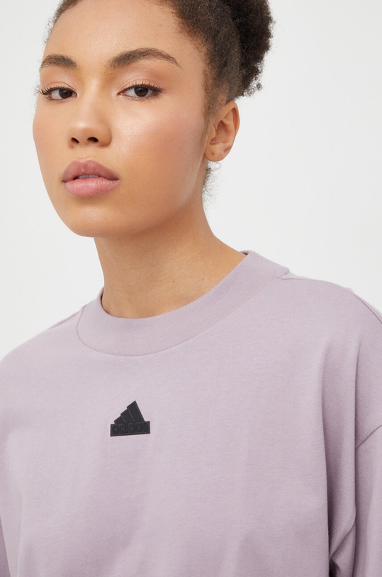 adidas t-shirt bawełniany fioletowy IS3613