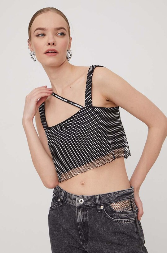 Top Karl Lagerfeld Jeans με ελαστάν μαύρο 240J1606