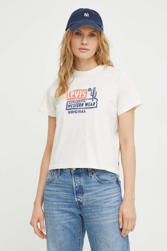 Levi's t-shirt bawełniany nadruk beżowy A2226
