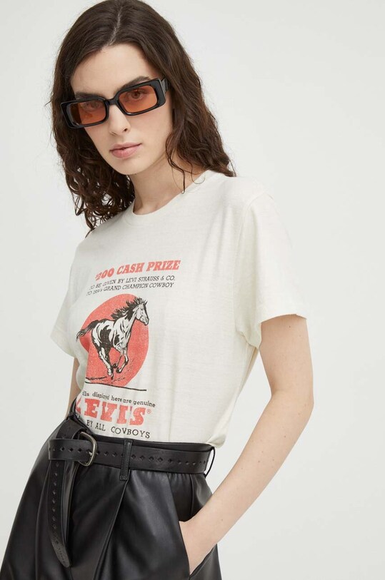 Bavlnené tričko Levi's A2226 béžová SS25