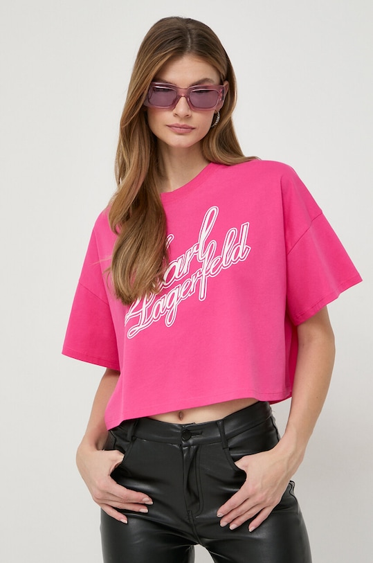 Karl Lagerfeld t-shirt bawełniany nadruk różowy 240W1712