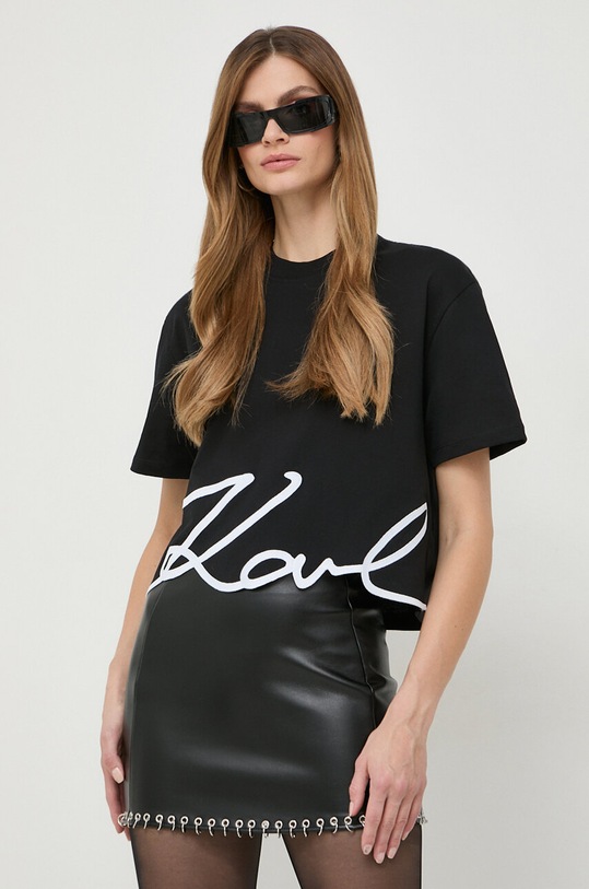 Karl Lagerfeld tricou din bumbac imprimeu negru 236W1724