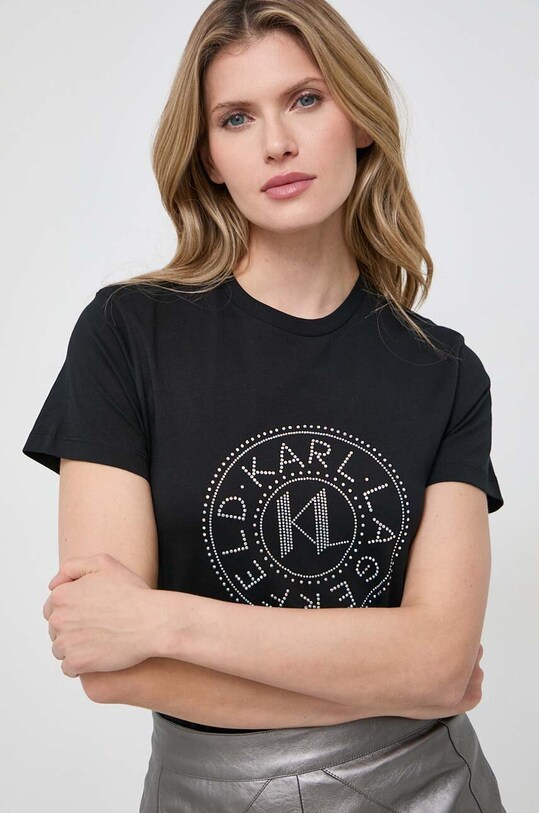 Karl Lagerfeld tricou din bumbac imprimeu negru 240W1700