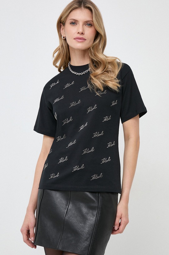 Karl Lagerfeld t-shirt bawełniany regular czarny 240W1704