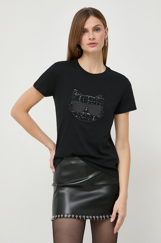 Karl Lagerfeld tricou din bumbac imprimeu negru 240W1720