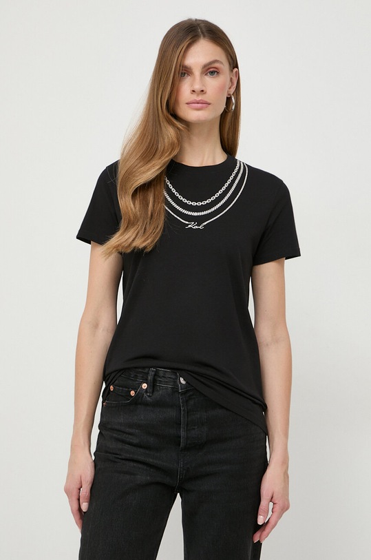 Karl Lagerfeld t-shirt bawełniany regular czarny 240W1731