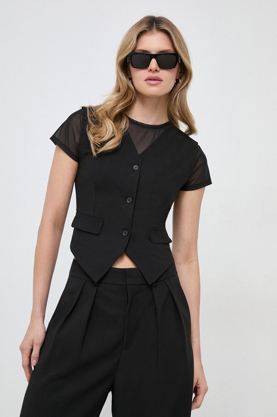 Karl Lagerfeld bluzka z domieszką lnu casual czarny 240W1708