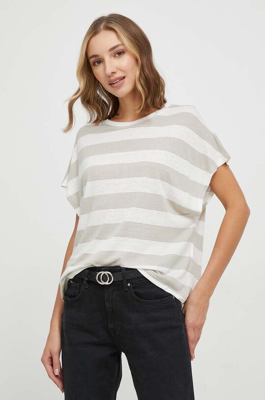 Pepe Jeans t-shirt z domieszką lnu HERMIONE regular beżowy PL505736