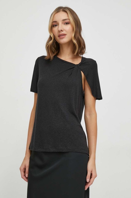 Pepe Jeans t-shirt z domieszką lnu HARMONY regular czarny PL505740