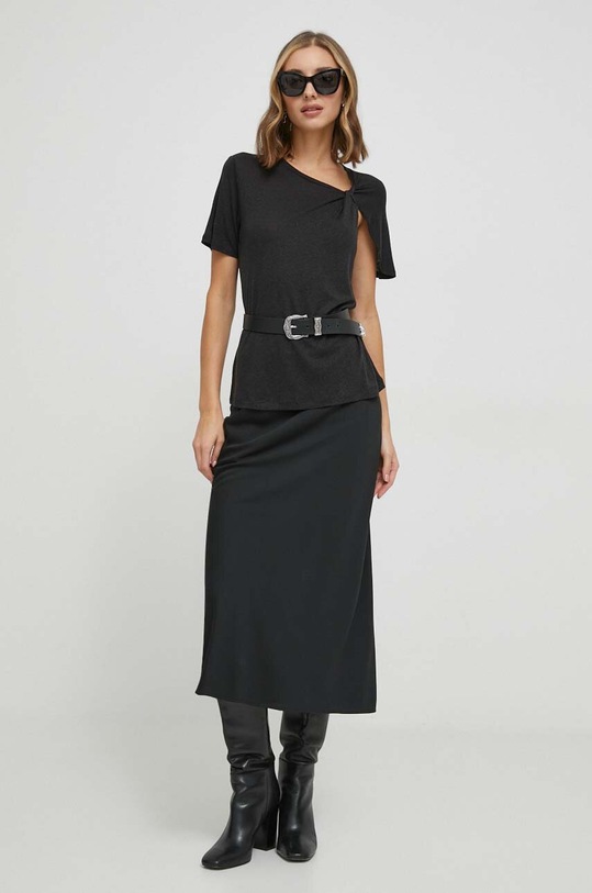 Pepe Jeans t-shirt z domieszką lnu HARMONY PL505740 czarny SS24