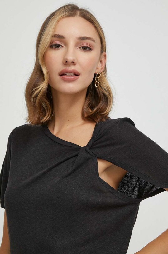 Pepe Jeans t-shirt z domieszką lnu HARMONY czarny PL505740