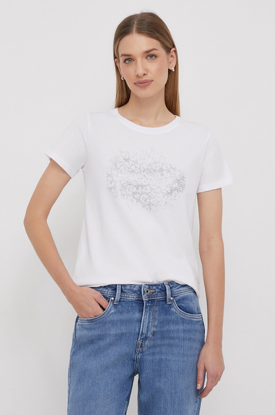 Pepe Jeans t-shirt bawełniany KIM nadruk biały PL505747
