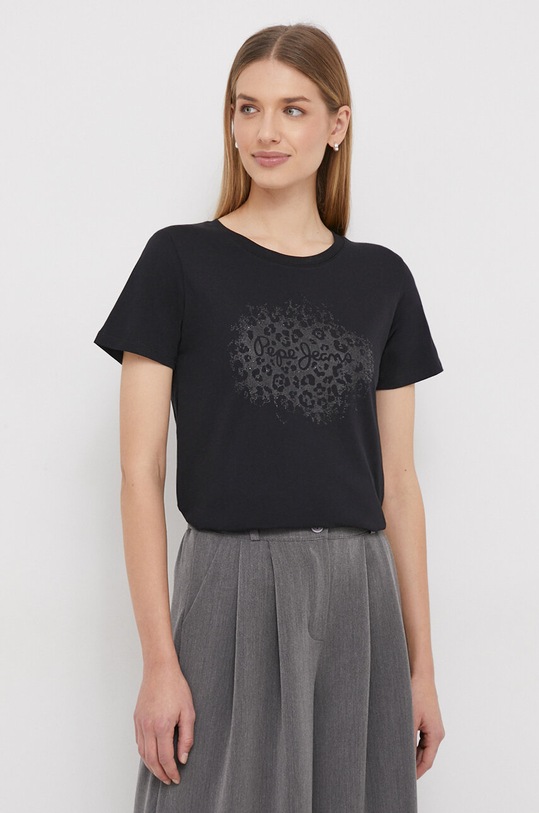 Pepe Jeans t-shirt bawełniany KIM nadruk czarny PL505747