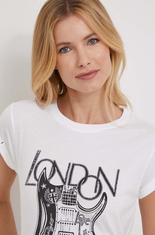 Pepe Jeans t-shirt bawełniany HAPPY nadruk biały PL505750