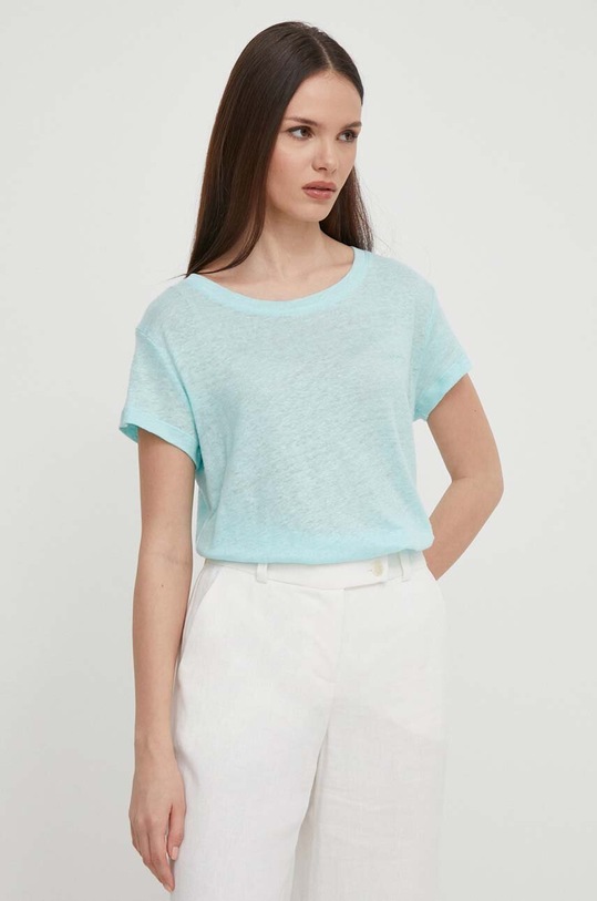 Pepe Jeans t-shirt lniany LILIAN regular turkusowy PL505768