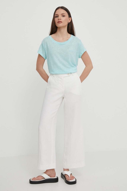 Pepe Jeans t-shirt lniany LILIAN PL505768 turkusowy SS24