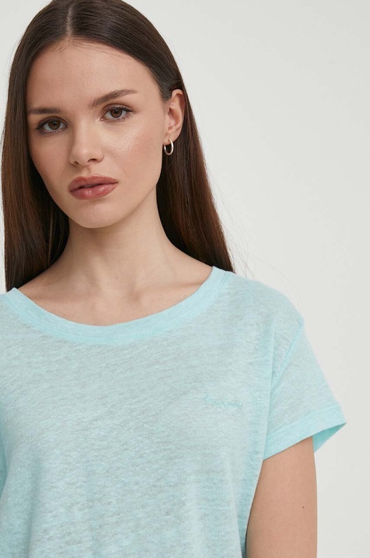 Pepe Jeans t-shirt lniany LILIAN turkusowy PL505768