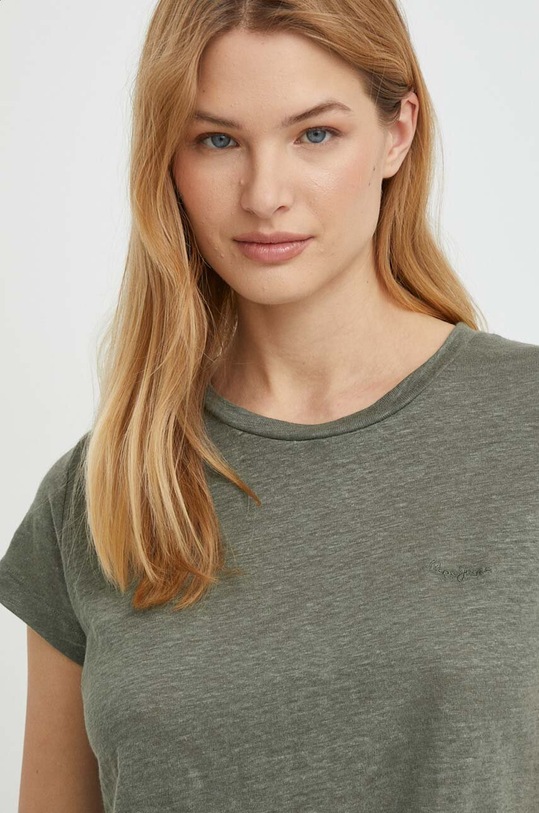 Pepe Jeans t-shirt lniany LILIAN regular zielony PL505768