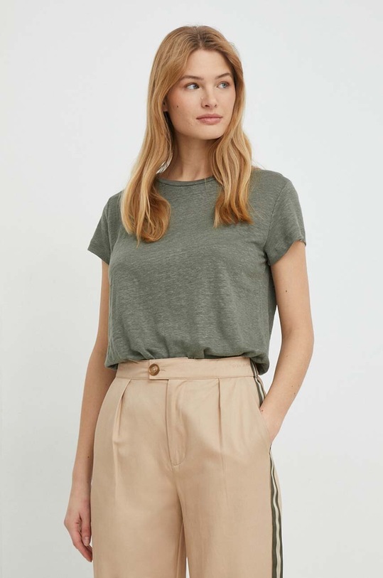 Pepe Jeans t-shirt lniany LILIAN zielony PL505768