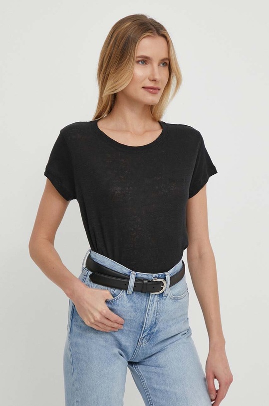 Pepe Jeans vászon póló LILIAN len fekete PL505768