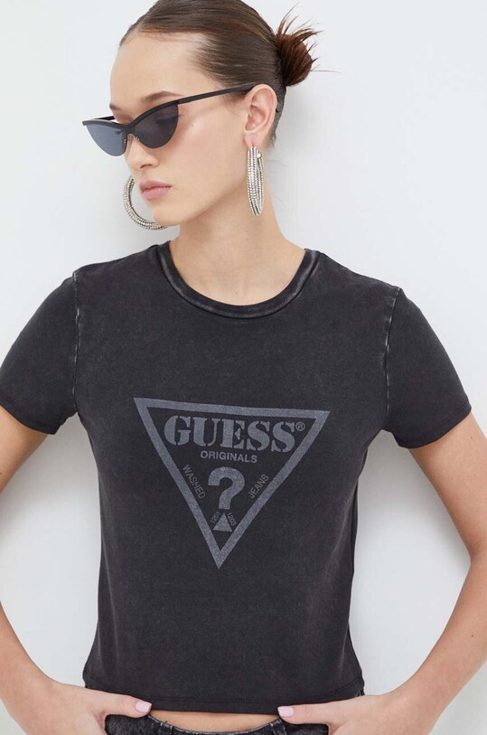 Guess Originals t-shirt elasztánnal fekete W4RI99J1314