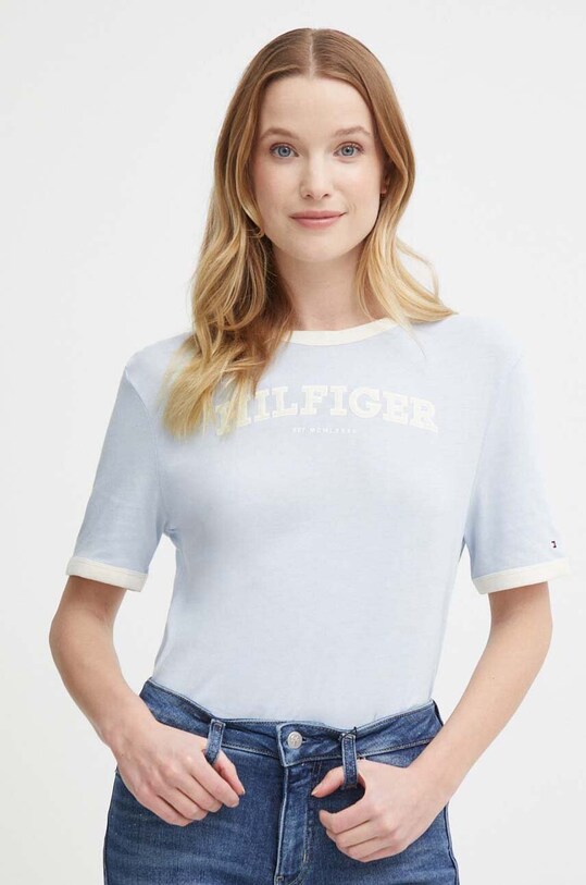 Tommy Hilfiger t-shirt bawełniany nadruk niebieski WW0WW41208