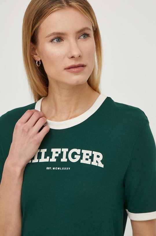 Bavlněné tričko Tommy Hilfiger potisk zelená WW0WW41208