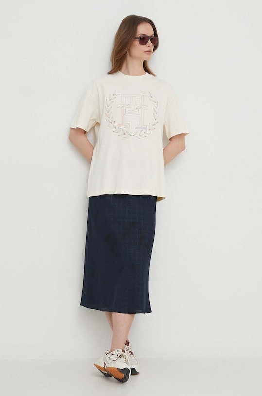 Bavlněné tričko Tommy Hilfiger WW0WW41216 béžová SS24