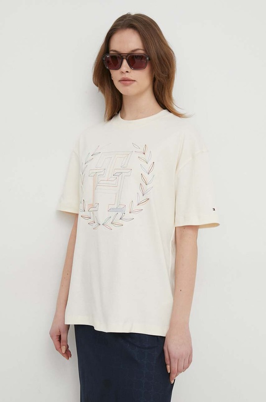 Bavlněné tričko Tommy Hilfiger béžová WW0WW41216
