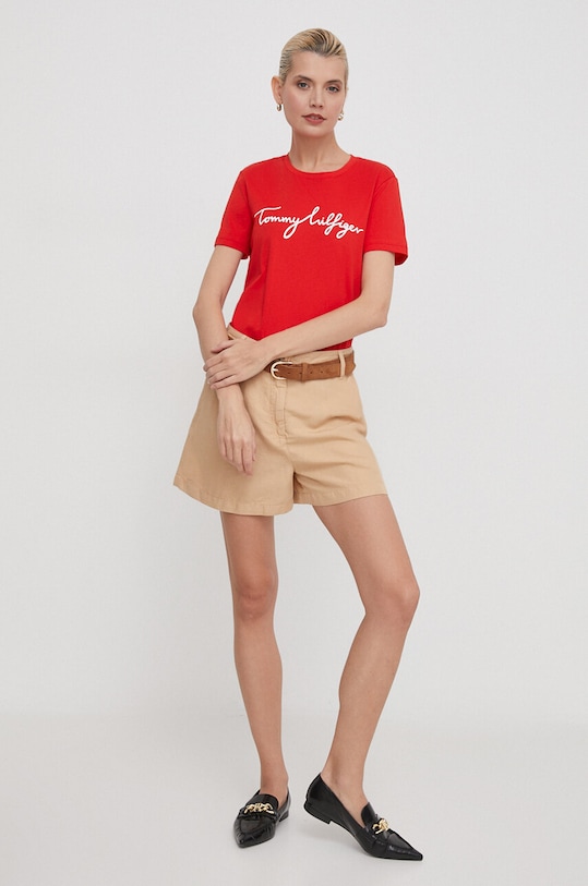 Bavlnené tričko Tommy Hilfiger WW0WW41674 červená SS24